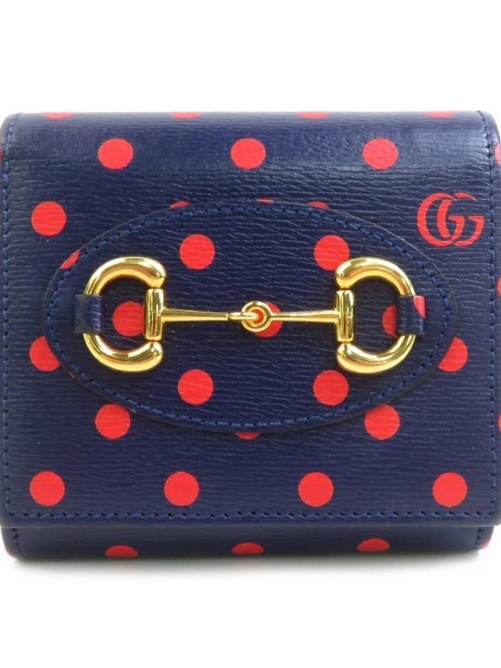 GUCCI Horsebit Bifold Wallet Navy/Red Leather/Goldtone